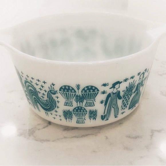 Blue Flower Pyrex Bowls Pyrex Butterprint #473 Turquoise On White Round  Kitchen